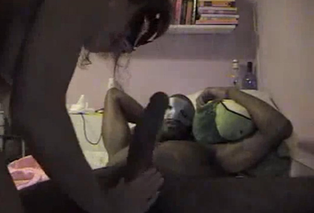 Amateur interracial anal sex on webcam - couple with masks