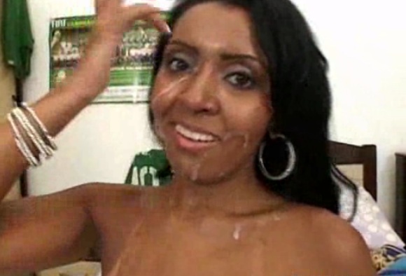 Joyce Oliveira facialized after anal cockriding